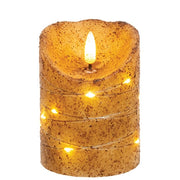 Burnt Ivory LED Wrapped Flicker Flame Timer Pillar - 4"