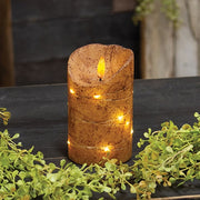 Burnt Ivory LED Wrapped Flicker Flame Timer Pillar - 5"