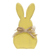 Distressed Chunky Wooden Pastel Bunny Sitter with Raffia Bow  (3 Count Assortment)