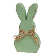 Distressed Chunky Wooden Pastel Bunny Sitter with Raffia Bow  (3 Count Assortment)