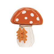 Distressed Chunky Wooden Mushroom with Leaves Sitter