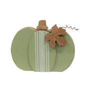 Distressed Chunky Wooden Feed Sack Stripe Pumpkin with Leaves Sitter  (3 Count Assortment)