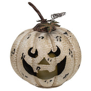 Distressed Antique White Metal LED Jack O Lantern Luminary