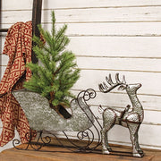 Hammered Distressed Metal Deer with Sleigh - 17"H