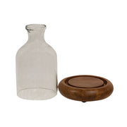Glass Bottle With Wooden Base - 6.5"H