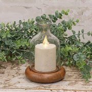 Glass Bottle With Wooden Base - 6.5"H