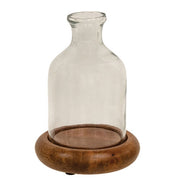 Glass Bottle With Wooden Base - 6.5"H