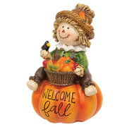 Resin Fall Bounty Scarecrow on Pumpkin Figure  (2 Count Assortment)