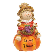 Resin Fall Bounty Scarecrow on Pumpkin Figure  (2 Count Assortment)