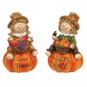 Resin Fall Bounty Scarecrow on Pumpkin Figure  (2 Count Assortment)