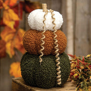 White - Burnt Orange - & Green Stuffed Pumpkin Stack