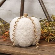 White Plush Medium Pumpkin with Jute Vines - 5.5"H