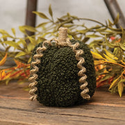Dark Green Plush Small Pumpkin with Jute Vines - 4.5"H