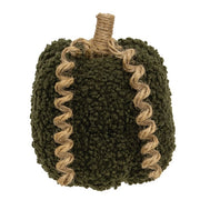 Dark Green Plush Small Pumpkin with Jute Vines - 4.5"H