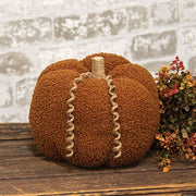 Burnt Orange Plush Pumpkin with Jute Vines - 7.25"H