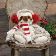 Fuzzy Brown Sitting Sloth with Striped Scarf