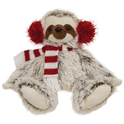 Fuzzy Brown Sitting Sloth with Striped Scarf