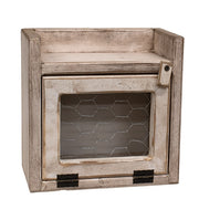Distressed Wood Cresset Box with Chicken Wire - White