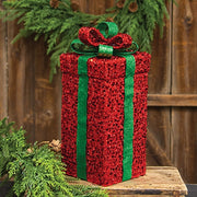 Red Glittered Gift Box Sitter - 5" Sq. x 11.5"H