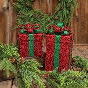 Red Glittered Gift Box Sitter - 5" Sq. x 11.5"H