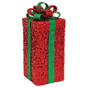Red Glittered Gift Box Sitter - 5" Sq. x 11.5"H