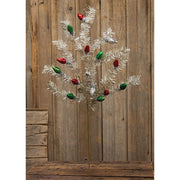 Silver Tinsel & Holiday Bulbs Spray - 33"