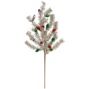 Silver Tinsel & Holiday Bulbs Spray - 33"