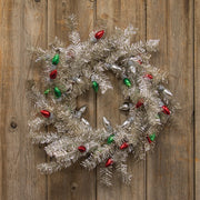 Silver Tinsel & Holiday Bulbs Wreath - 24"