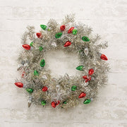 Silver Tinsel & Holiday Bulbs Wreath - 24"