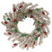 Silver Tinsel & Holiday Bulbs Wreath - 24"