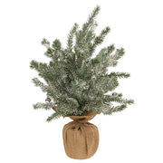Snowy Silver Bells Pine Tree in Burlap Base - 16"H