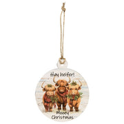 Mooey Christmas Round Wooden Ornament  (3 Count Assortment)