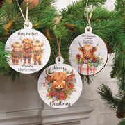 Mooey Christmas Round Wooden Ornament  (3 Count Assortment)