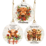Mooey Christmas Round Wooden Ornament  (3 Count Assortment)