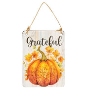 Thankful Grateful Blessed Floral Pumpkin Rectangle Ornament  (3 Count Assortment)