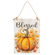 Thankful Grateful Blessed Floral Pumpkin Rectangle Ornament  (3 Count Assortment)