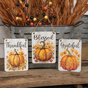 Thankful Grateful Blessed Floral Pumpkin Rectangle Ornament  (3 Count Assortment)