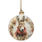 Winter Woodland Donkey Round Wooden Ornament  (3 Count Assortment)