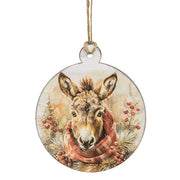 Winter Woodland Donkey Round Wooden Ornament  (3 Count Assortment)