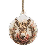 Winter Woodland Donkey Round Wooden Ornament  (3 Count Assortment)