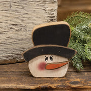 Distressed Wooden Half Round Snowman Head Sitter