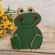 Distressed Wooden Green Frog Sitter