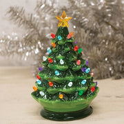 Ceramic Retro Green Light Up Tree - 8.5"H