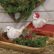 Distressed White Resin Bird with Santa Hat  (2 Count Assortment)
