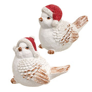 Distressed White Resin Bird with Santa Hat  (2 Count Assortment)