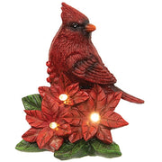LED Resin Cardinal Nesting in Poinsettia  (2 Count Assortment)
