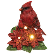 LED Resin Cardinal Nesting in Poinsettia  (2 Count Assortment)