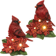 LED Resin Cardinal Nesting in Poinsettia  (2 Count Assortment)