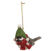 Festive Resin Bird with Hat Ornament  (4 Count Assortment)