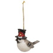 Festive Resin Bird with Hat Ornament  (4 Count Assortment)